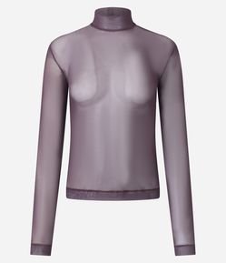 Blusa em Tule com Gola Alta