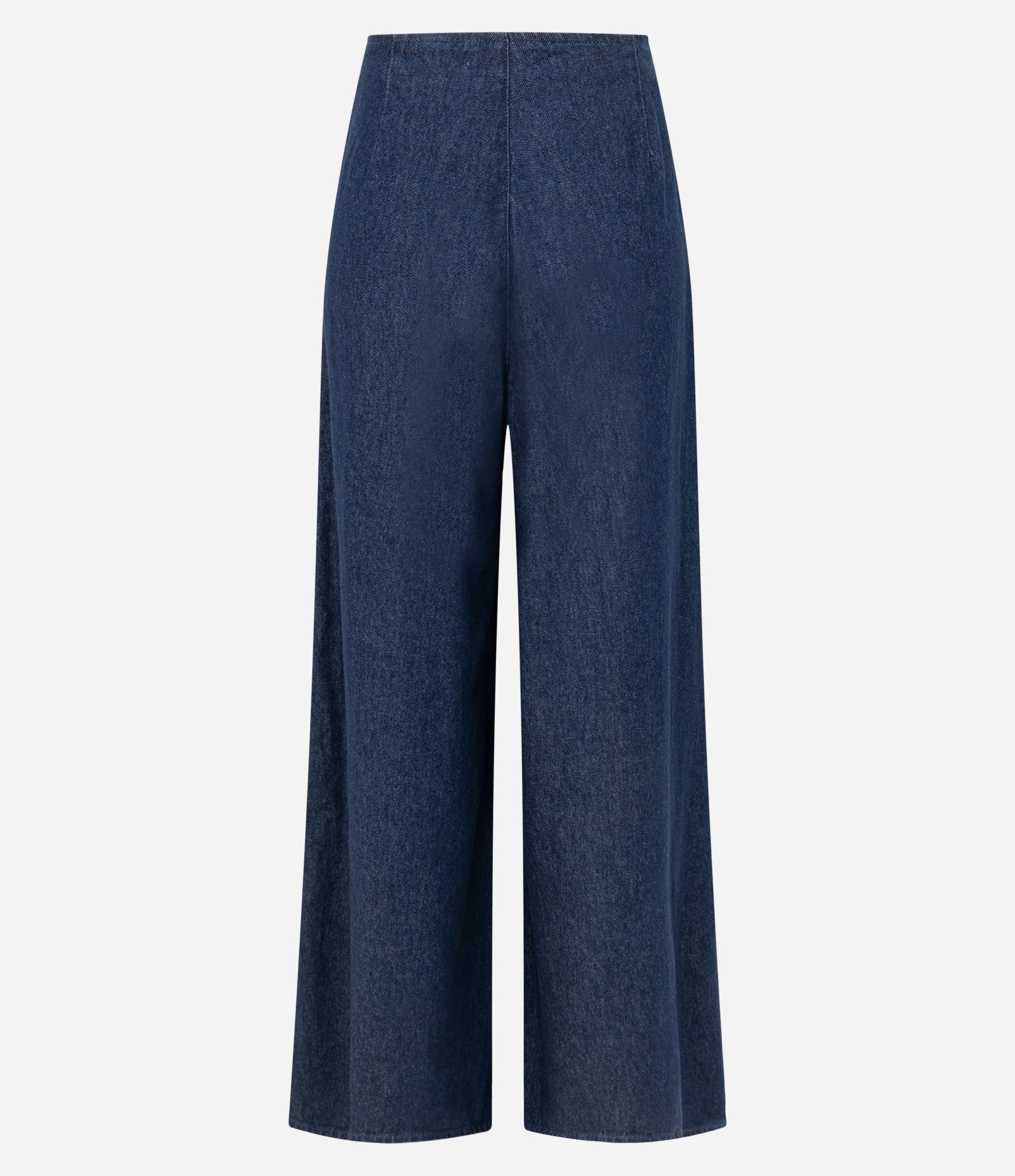 Calça Pantalona em Jeans com Cintura Alta e Pregas Azul Marinho 6