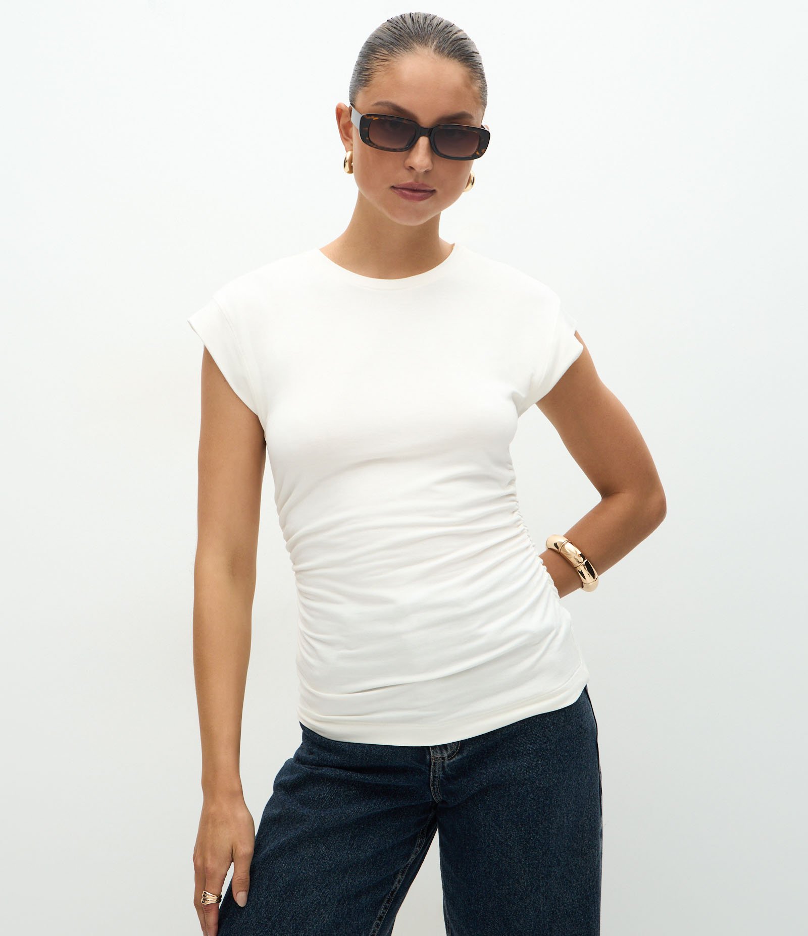 Blusa em Viscose com Franzidos na Lateral Branco 1