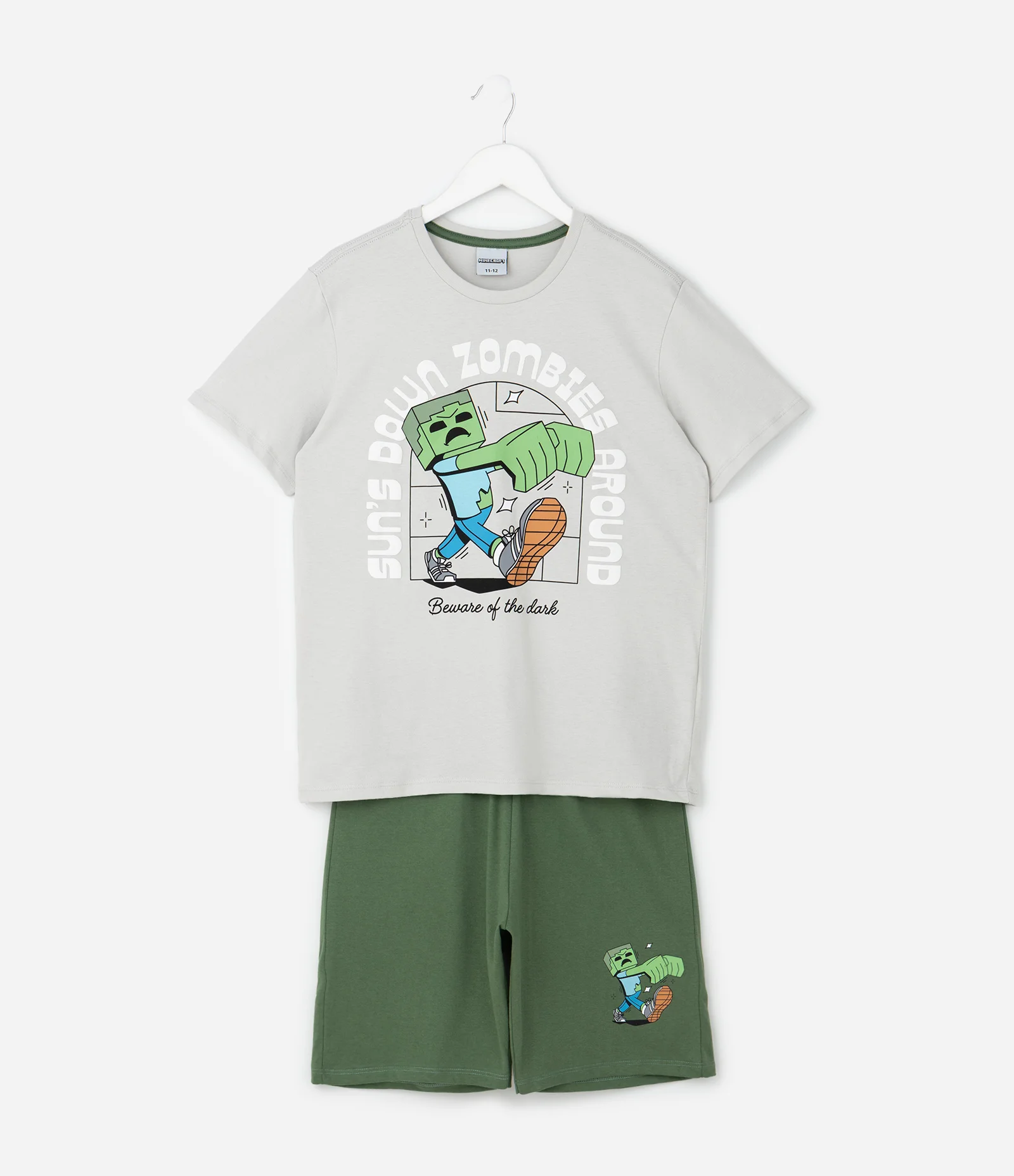 Pijama Infantil Blusa e Short Estampa Minecraft – Tam 5 a 14 Anos Verde/Cinza 1