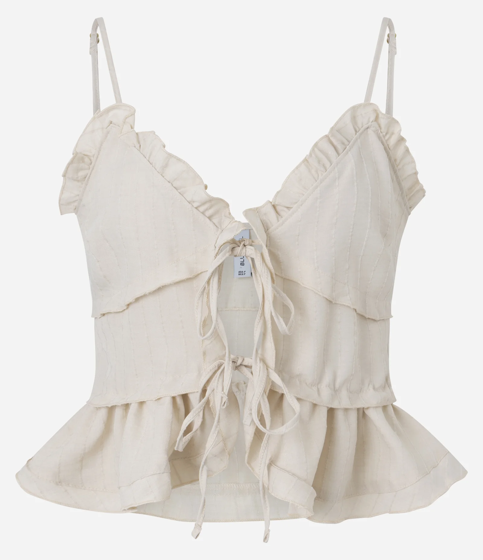 Blusa de Alcinha em Cotton com Amarração Frontal e Babados Off White 5