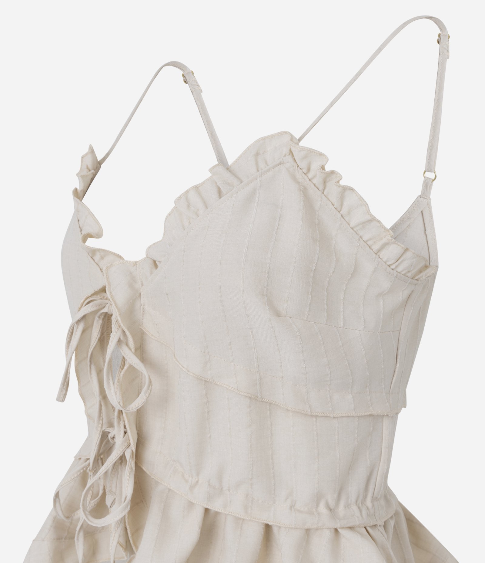 Blusa de Alcinha em Cotton com Amarração Frontal e Babados Off White 6