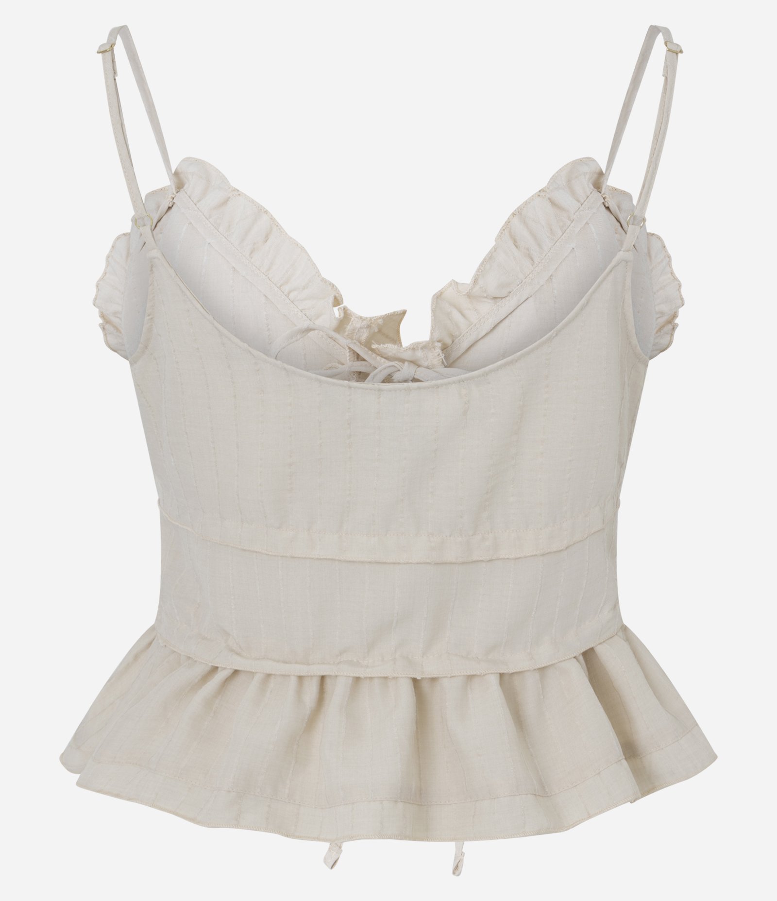Blusa de Alcinha em Cotton com Amarração Frontal e Babados Off White 7