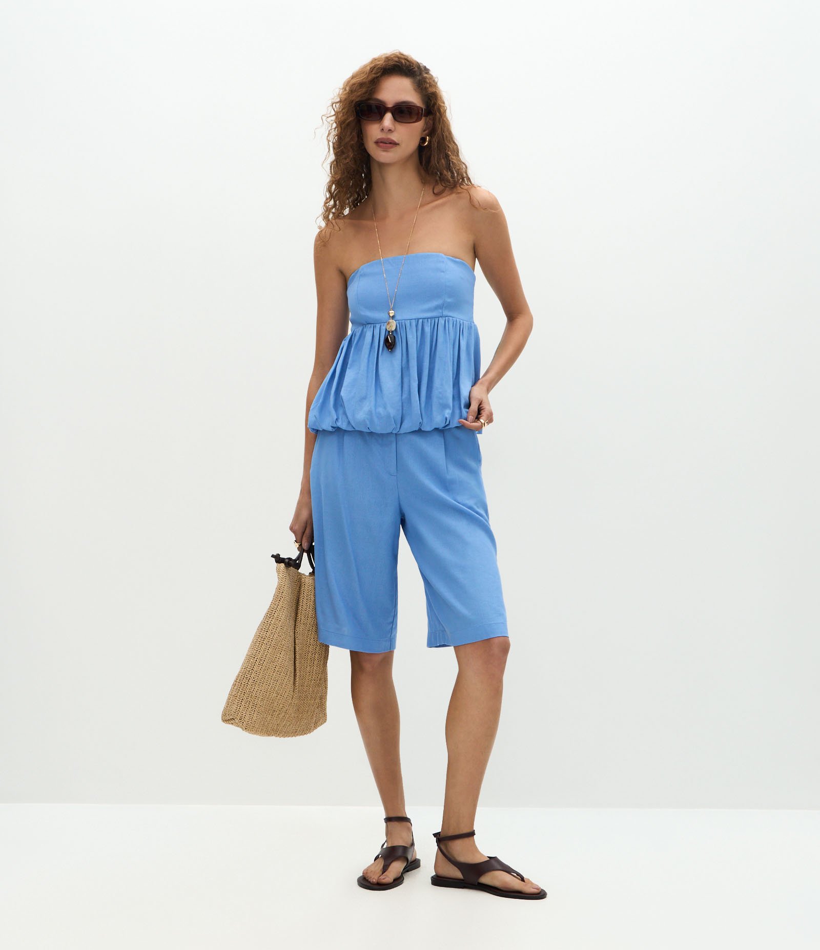 Blusa Balonê Tomara que Caia com Lastex Azul 2