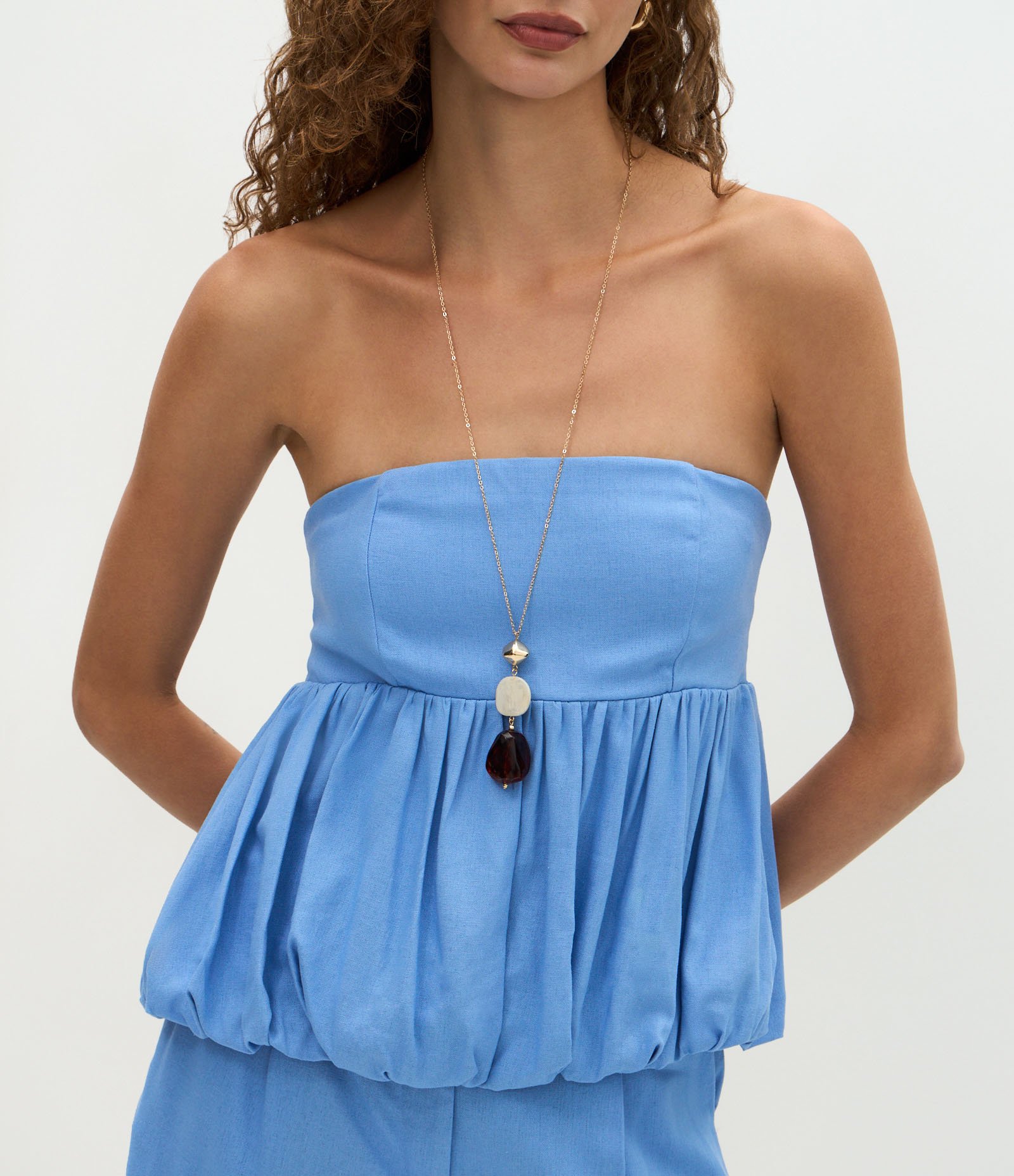 Blusa Balonê Tomara que Caia com Lastex Azul 4