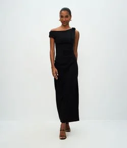 Vestido Midi com Um Ombro Só e Aplicação de Laço