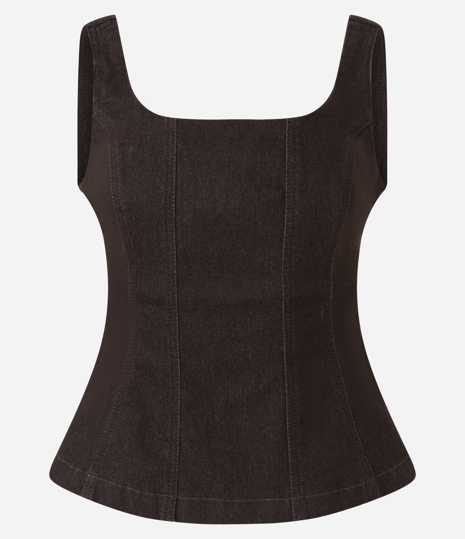Blusa com Alças e Recortes Estruturados Acinturada Marrom Escuro 1