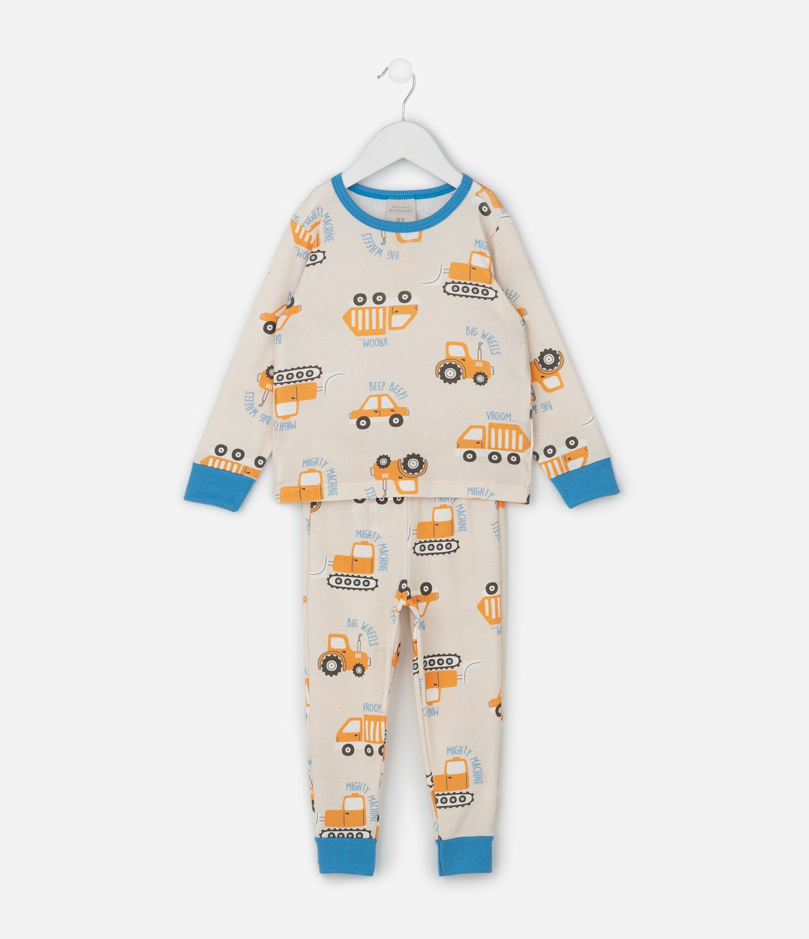 Pijama Infantil em Ribana com Estampa Tratores – Tam 1 a 6 Anos Bege Claro 2