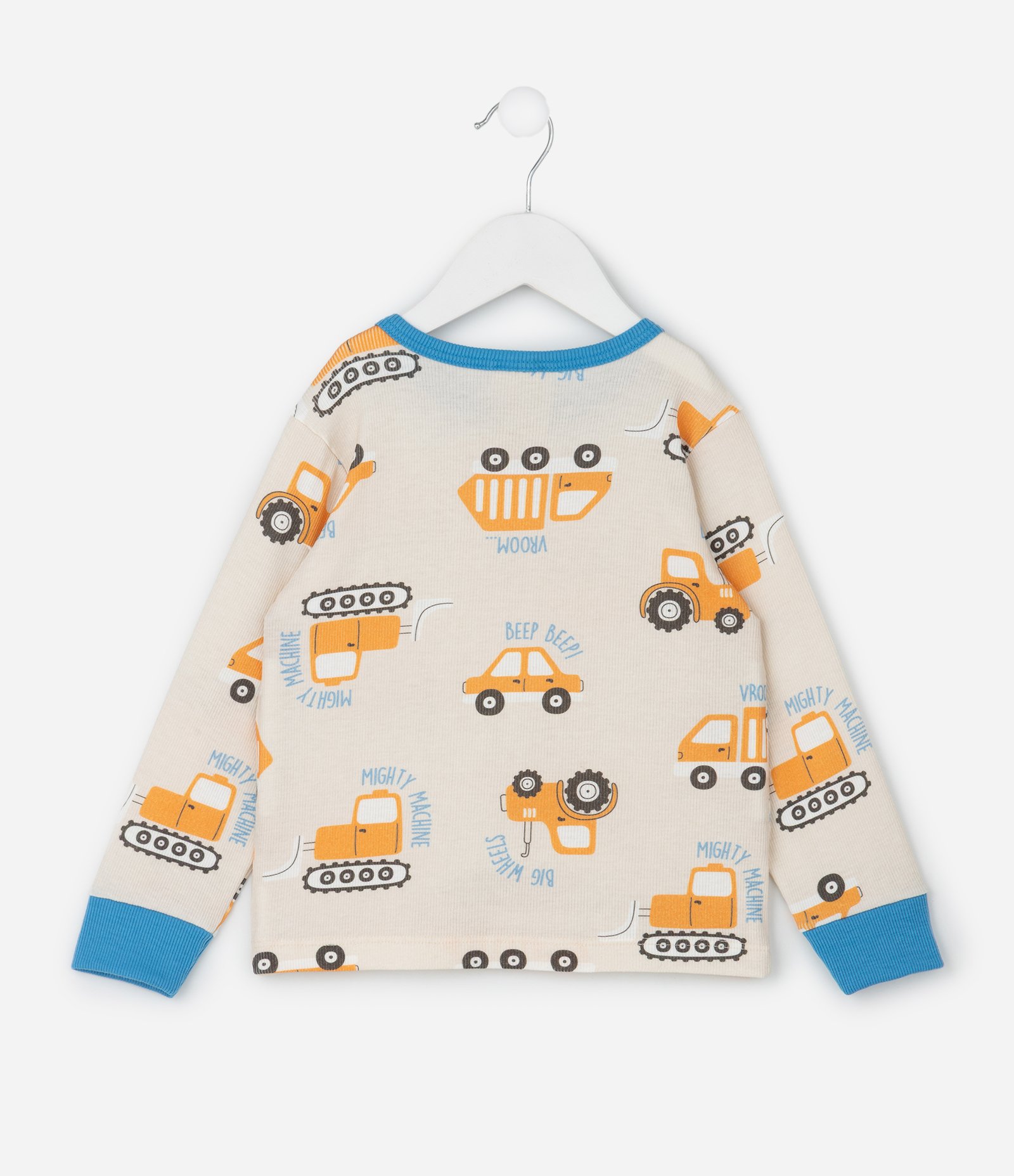 Pijama Infantil em Ribana com Estampa Tratores – Tam 1 a 6 Anos Bege Claro 4