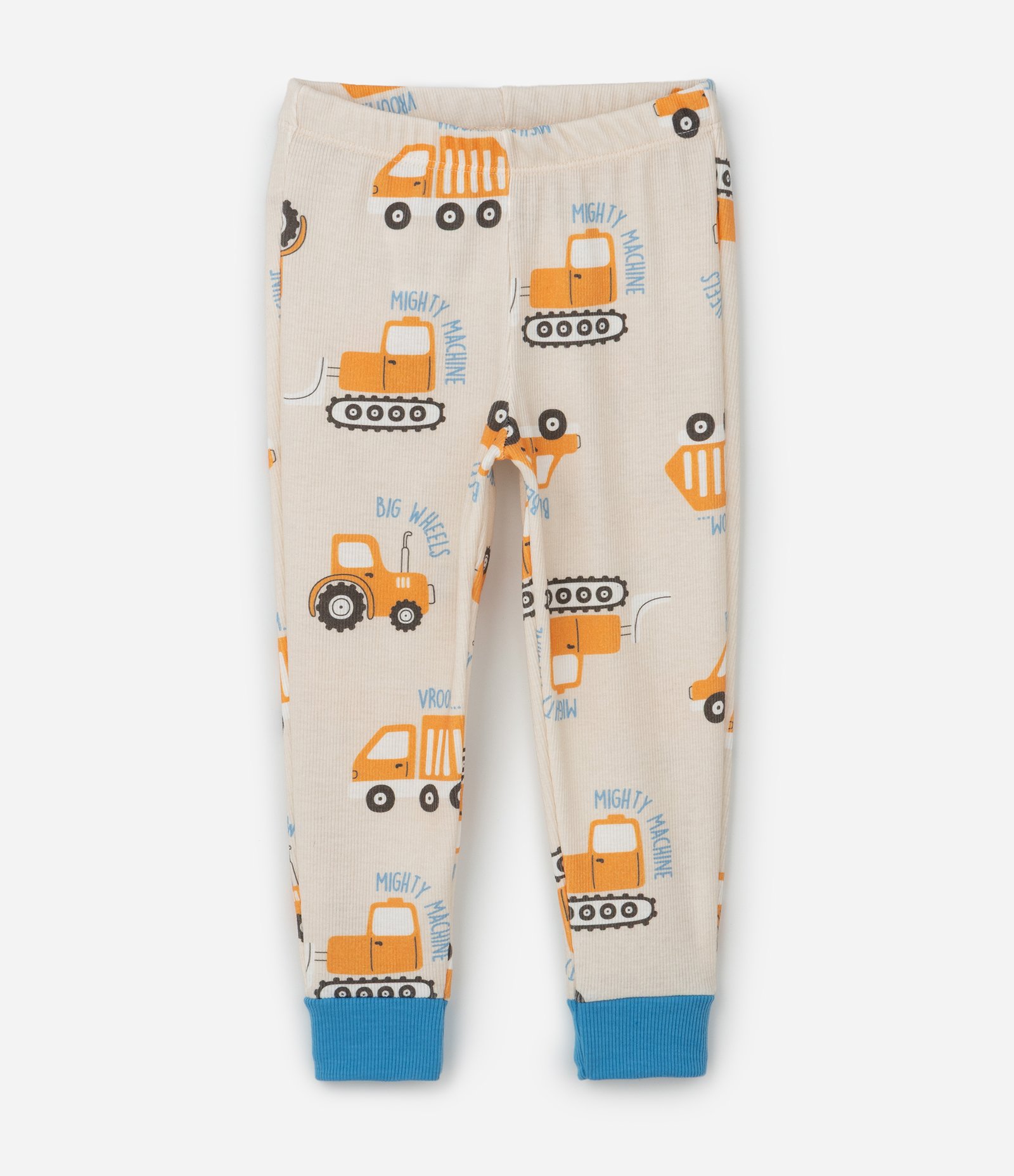 Pijama Infantil em Ribana com Estampa Tratores – Tam 1 a 6 Anos Bege Claro 5