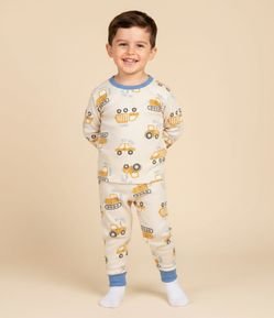 Pijama Infantil em Ribana com Estampa Tratores – Tam 1 a 6 Anos