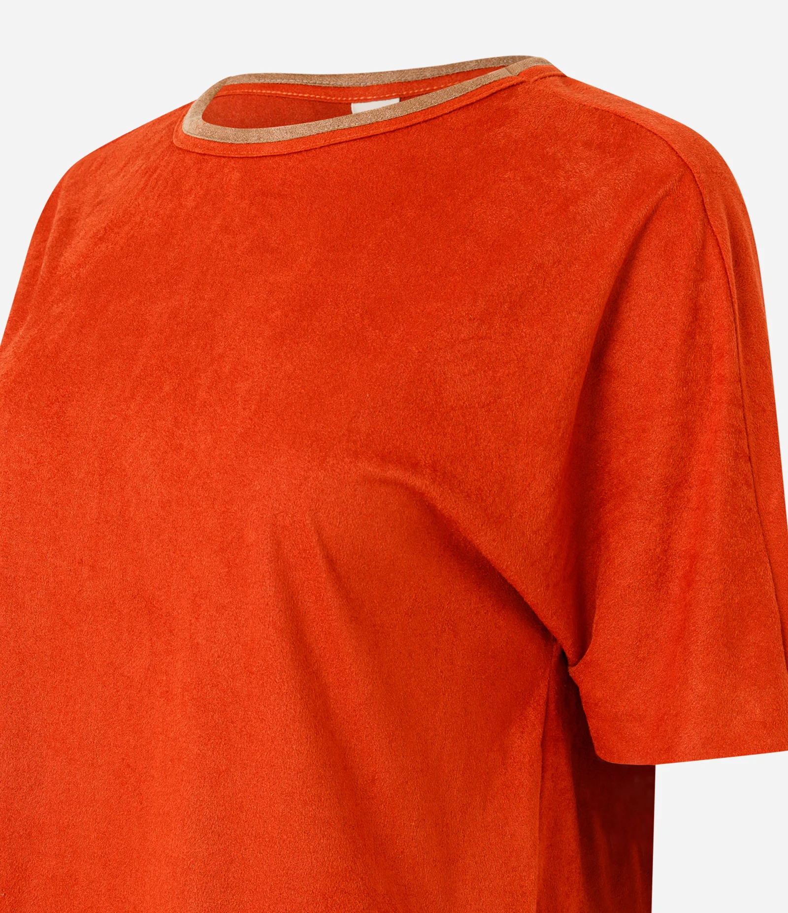 Blusa em Suede com Gola Contrastante Laranja 6