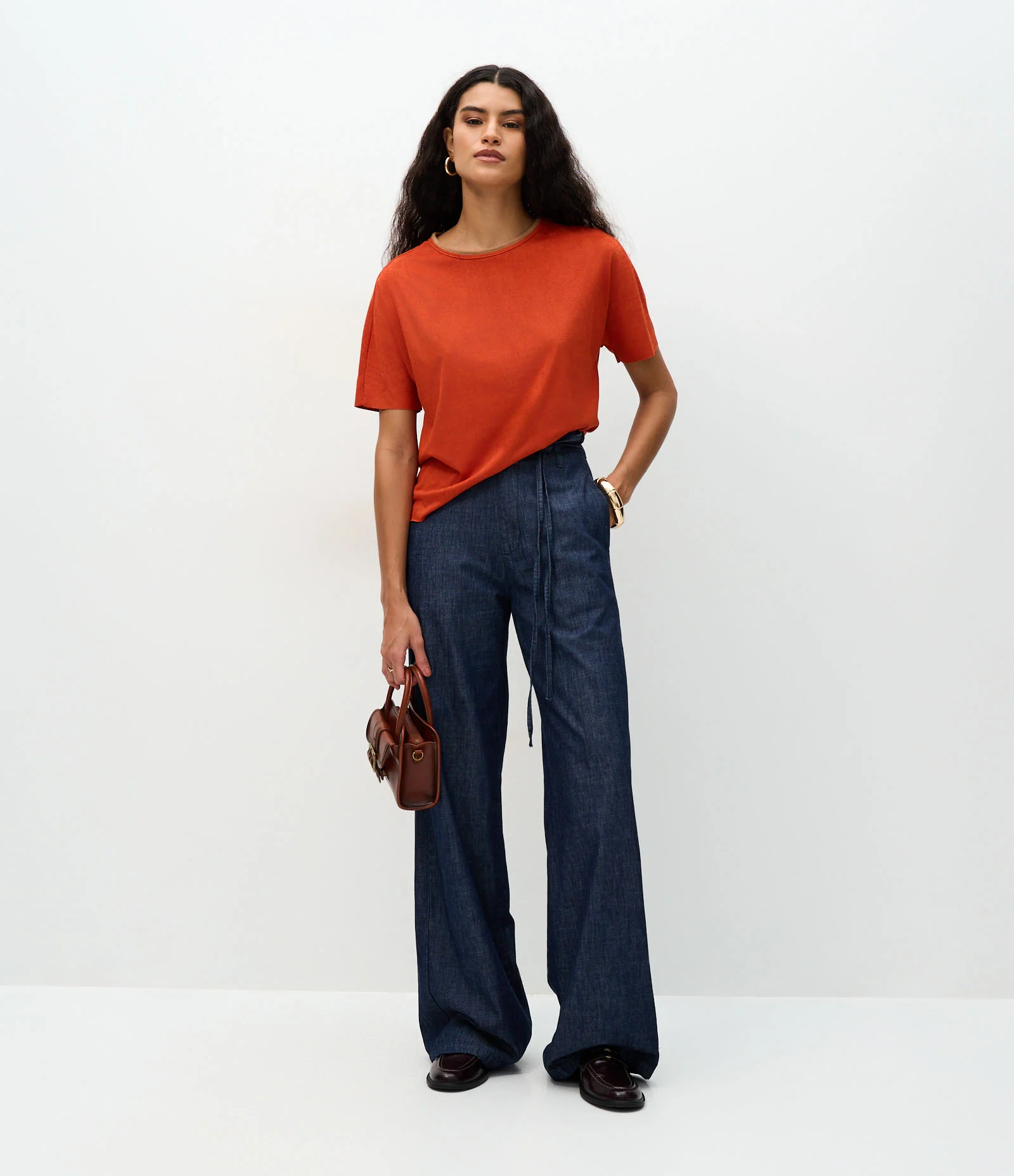 Blusa em Suede com Gola Contrastante Laranja 2