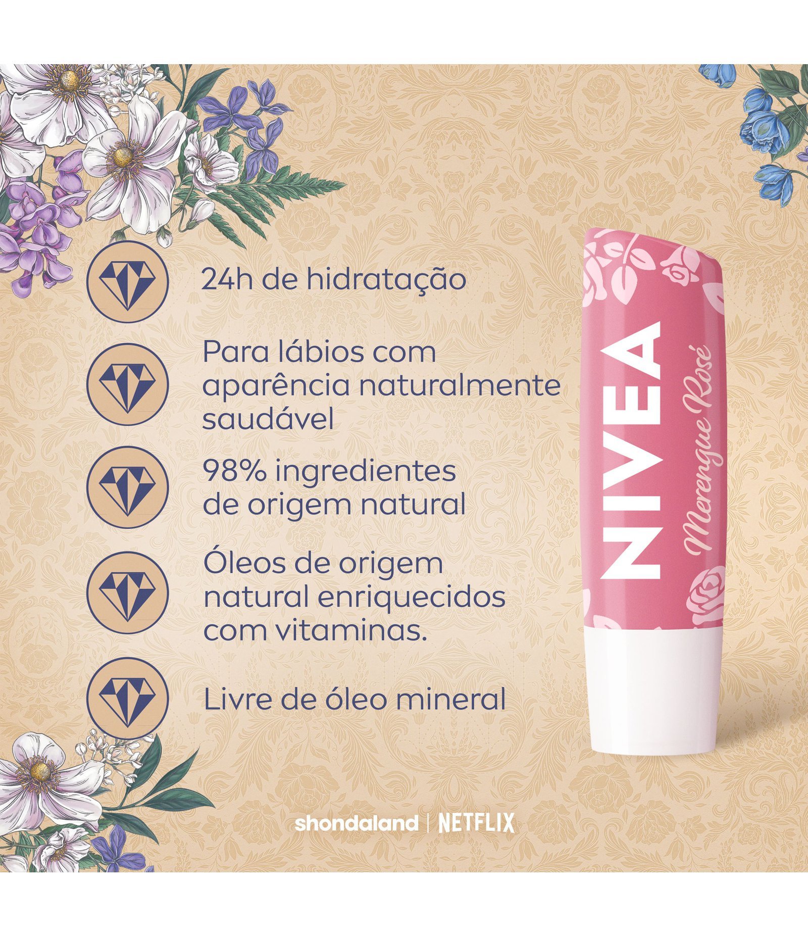 Hidratante Labial Merengue Rose Ed Limitada Bridgerton Nivea Rosa Claro 5