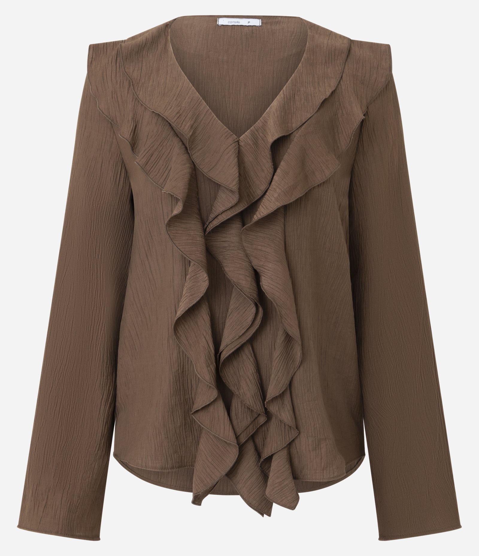 Blusa em Viscose com Babados no Decote Marrom 1