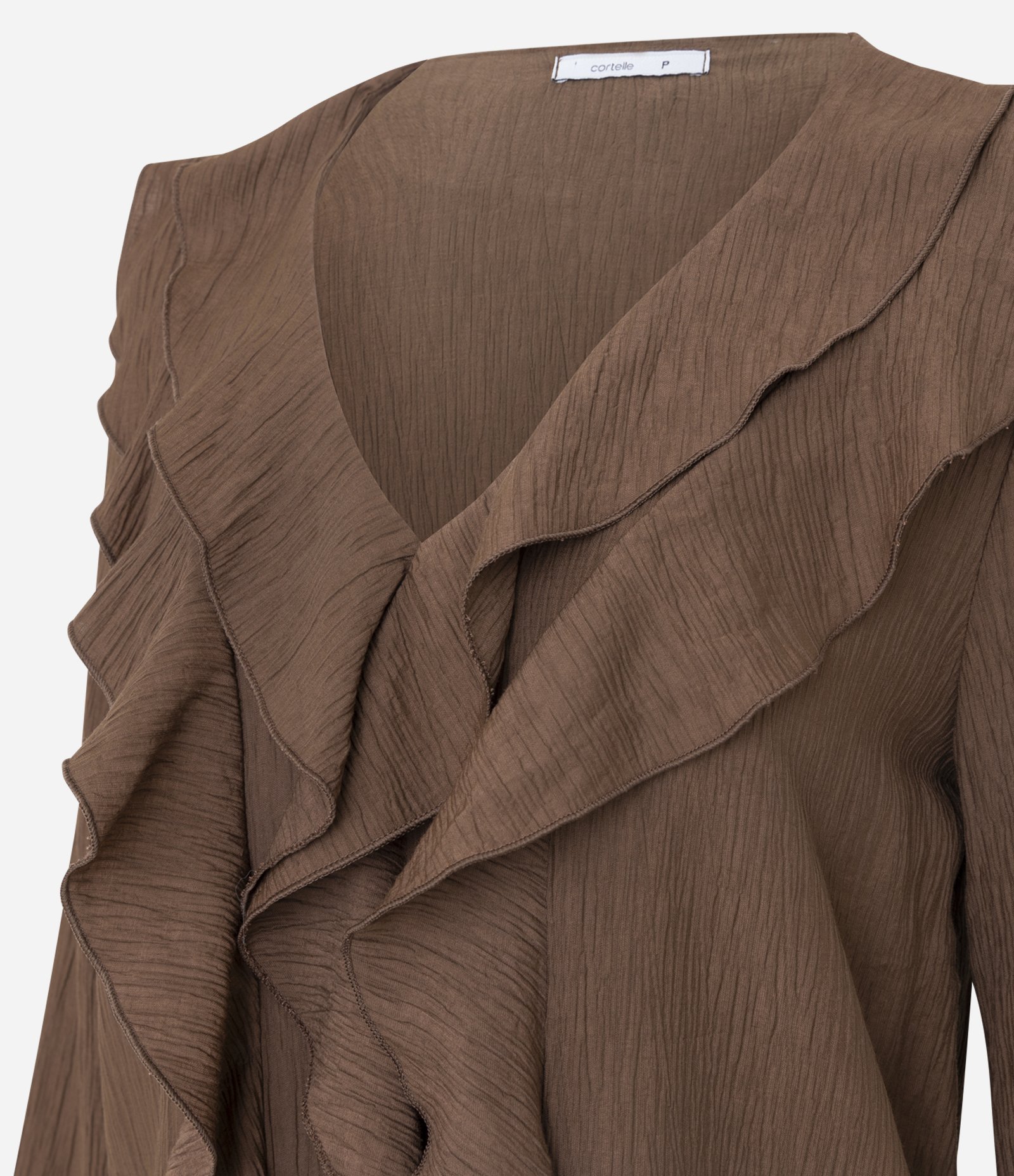 Blusa em Viscose com Babados no Decote Marrom 2