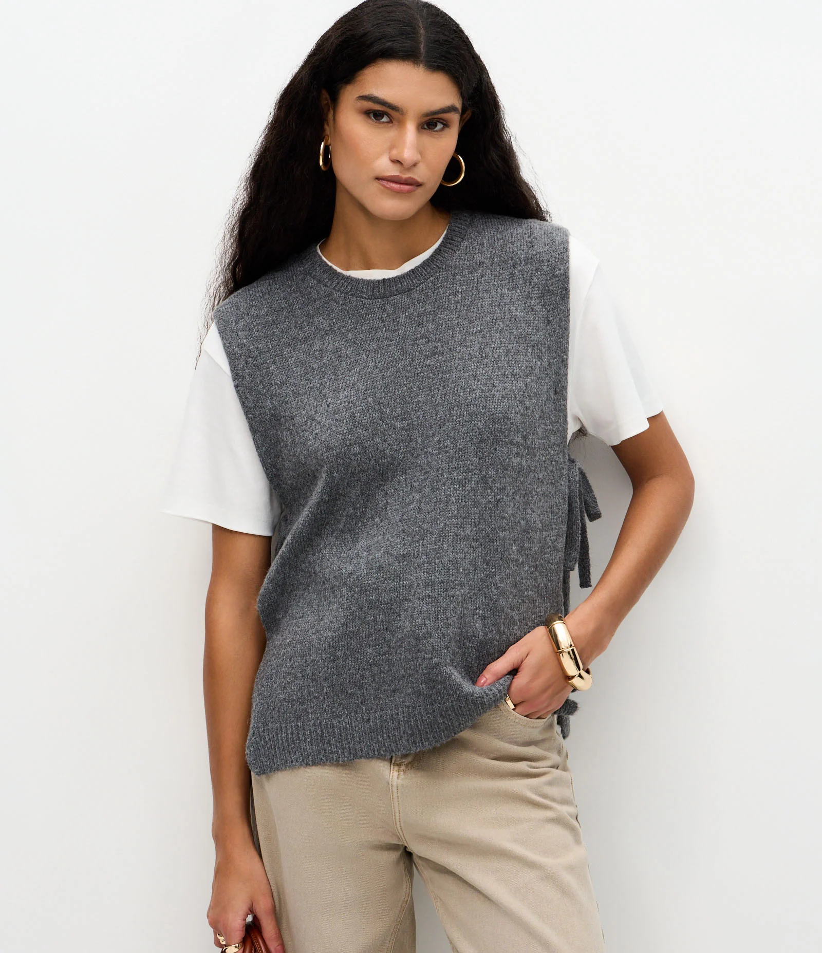 Colete em Viscose com Amarração nas Laterais Cinza 1