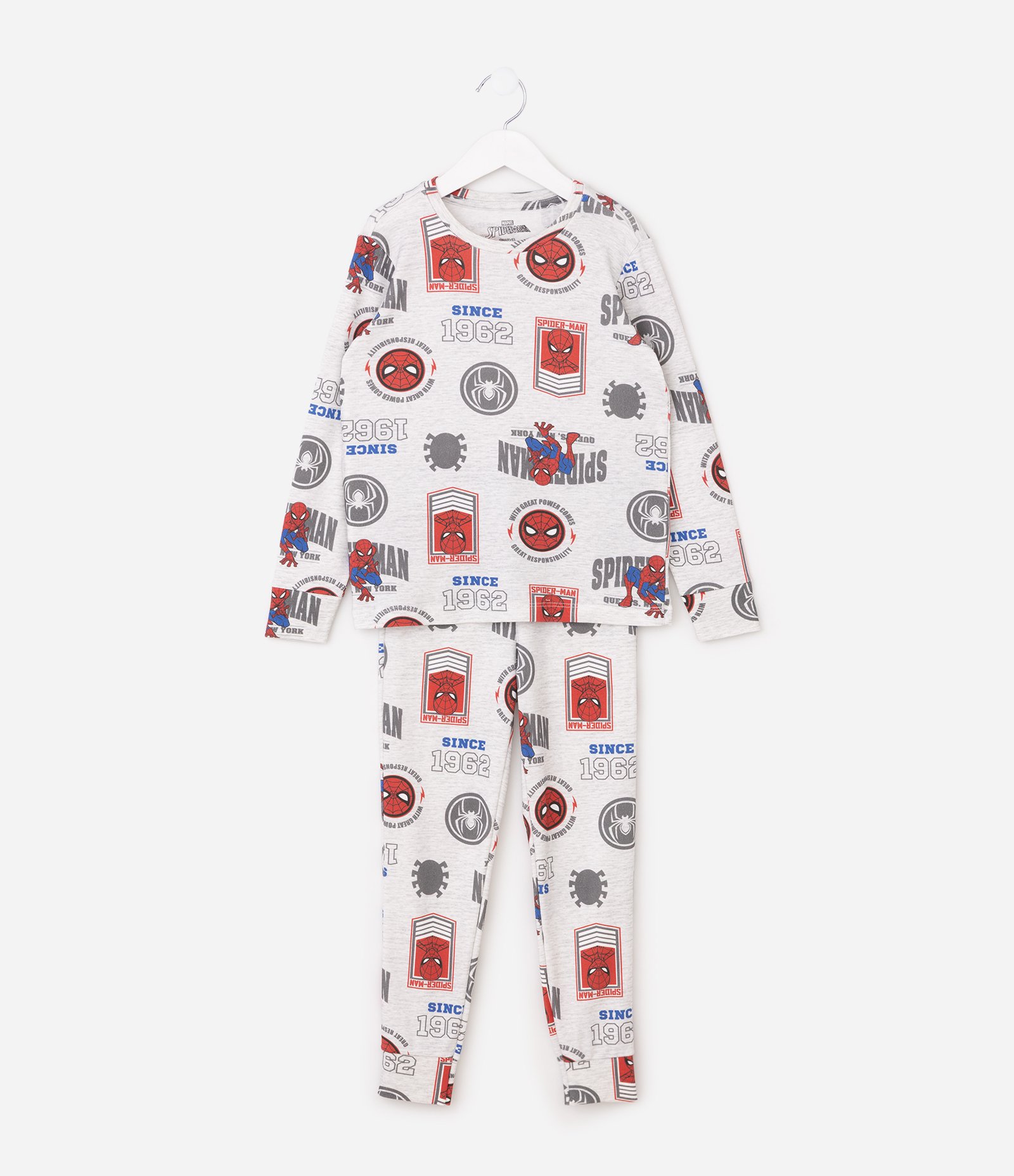 Pijama Longo Spider em Meia Malha - Tam 3 a 10 Anos Off White 1