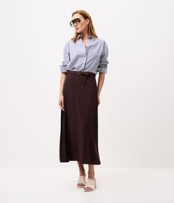 Saia Midi Evasê em Viscose com Cinto Texturizado
