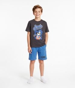 Pijama Infantil Sonic com Camiseta e Short – Tam 5 a 16 Anos
