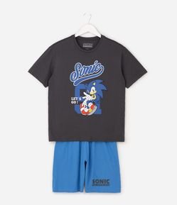 Pijama Infantil Sonic com Camiseta e Short – Tam 5 a 16 Anos