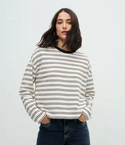 Blusa Oversized em Algodão com Estampa Listrada