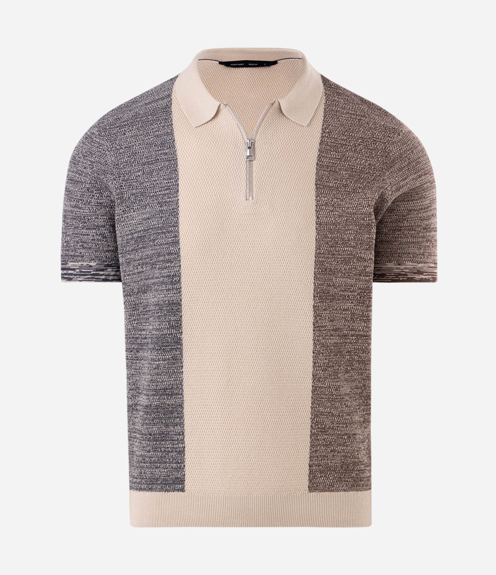 Polo Regular em Tricô Texturizado Tricolor Bege 5