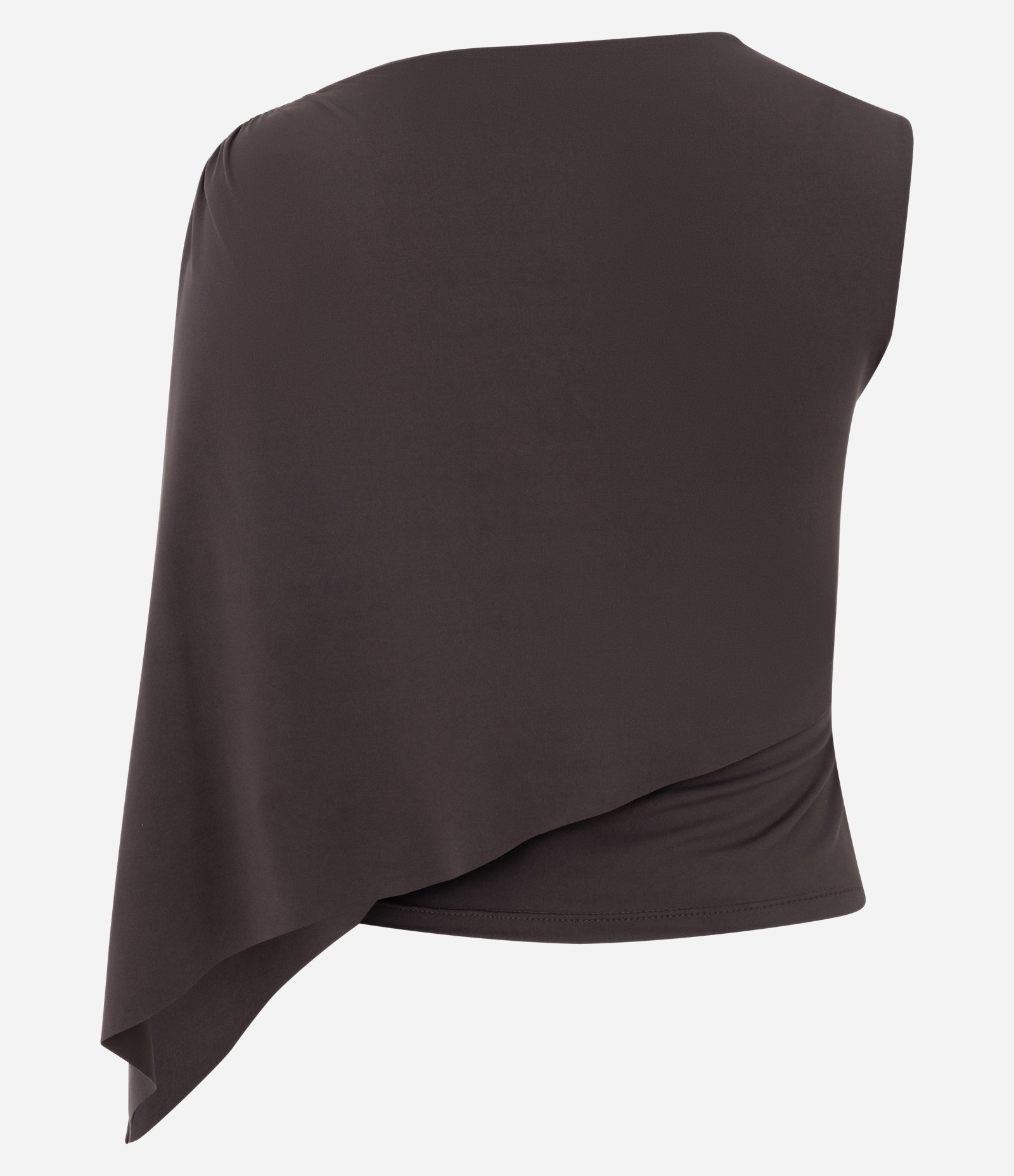 Blusa Ombro Único em Jersey com Camada Assimétrica Marrom 2