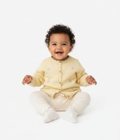 Cardigan Bebê em Tricô com Bordado Floral - Tam 0 a 18 Meses