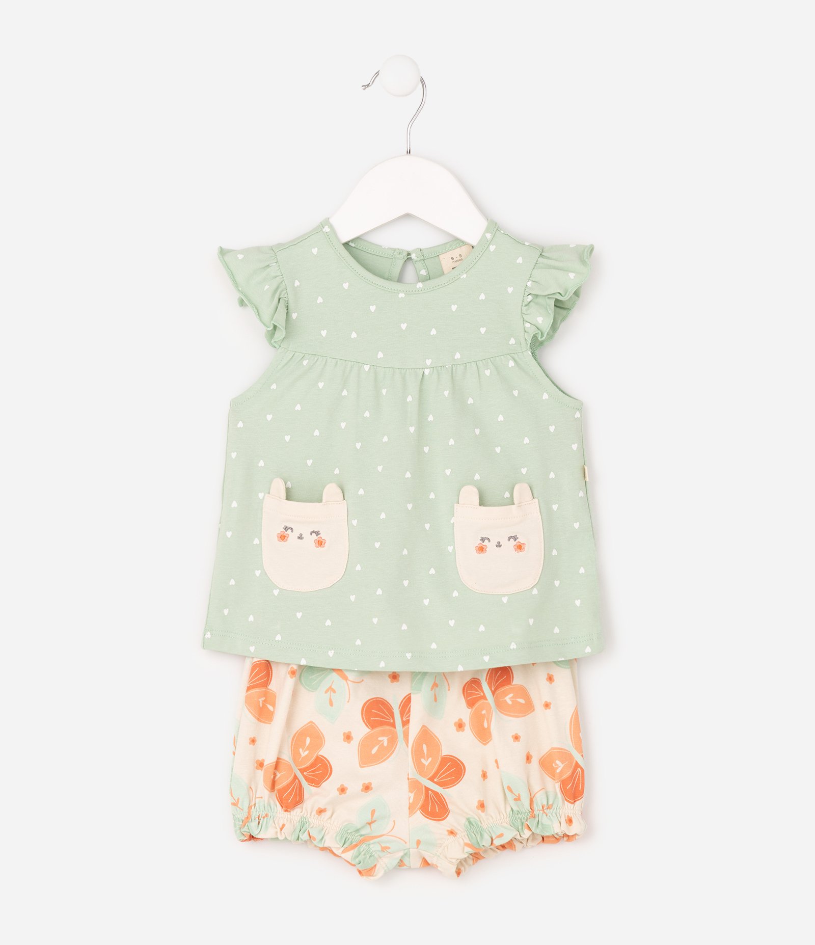 Conjunto Bebê com Estampade  Borboletas - Tam 0 a 18 Meses Verde 3