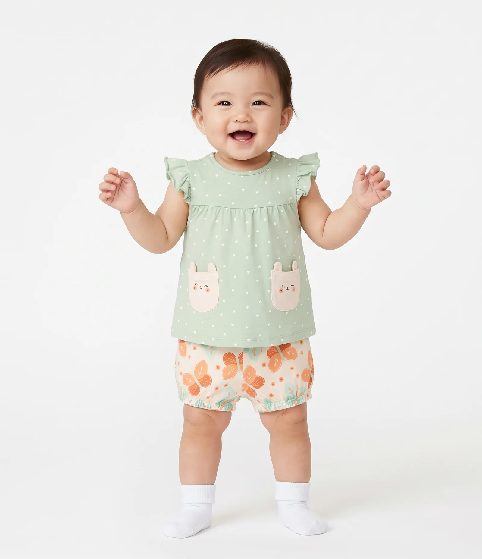 Conjunto Bebê com Estampade  Borboletas - Tam 0 a 18 Meses Verde 2