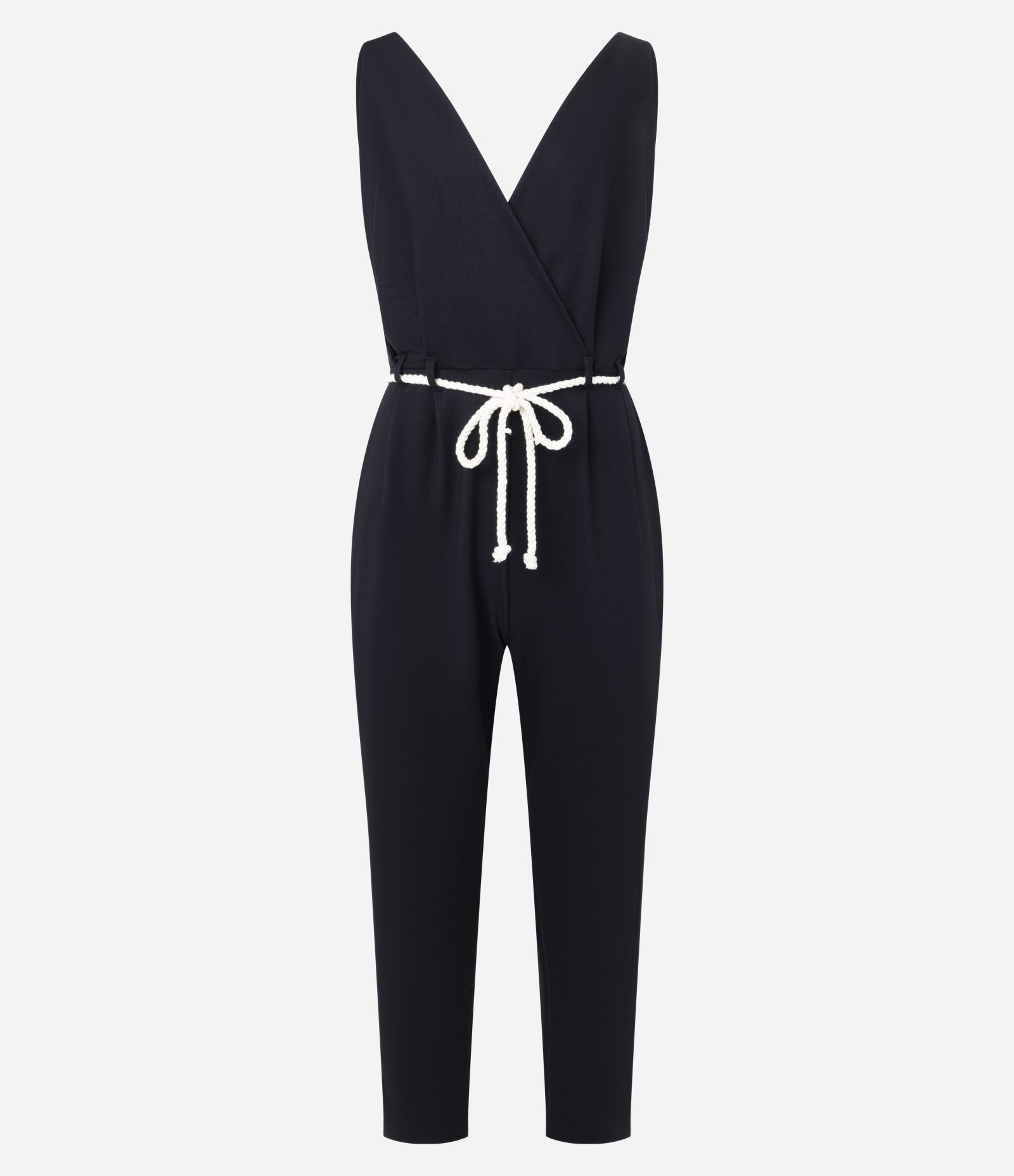 Macacão em Piquet com Decote Transpassado e Amarração na Cintura Preto 2