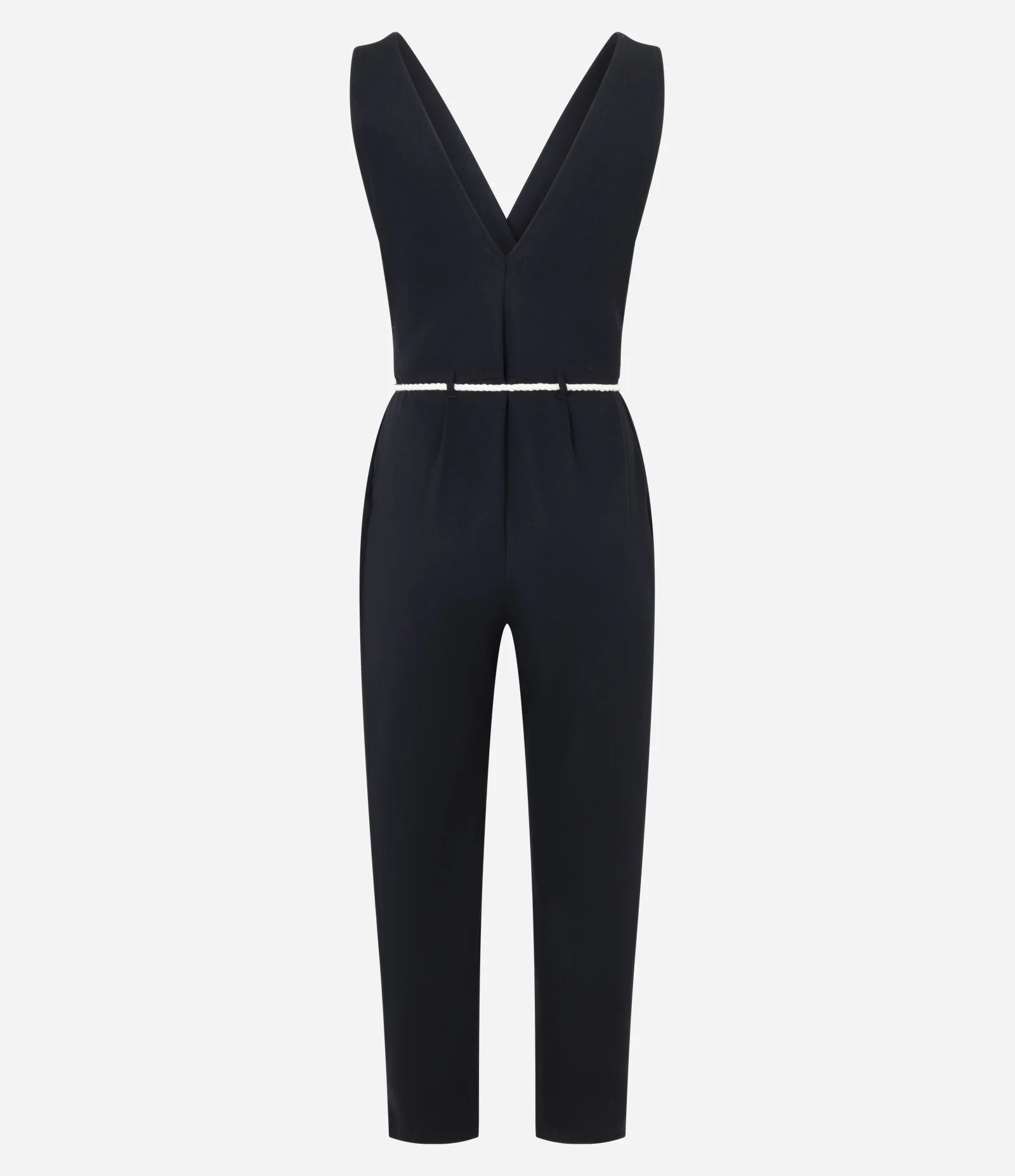 Macacão em Piquet com Decote Transpassado e Amarração na Cintura Preto 3