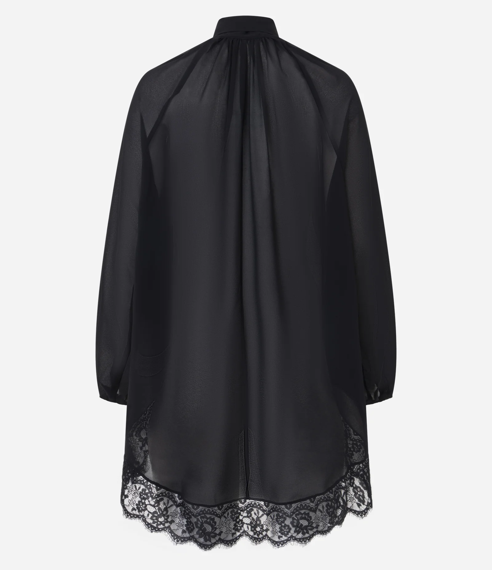 Blusa em Chiffon com Gola Laço e Renda na Barra Preto 2
