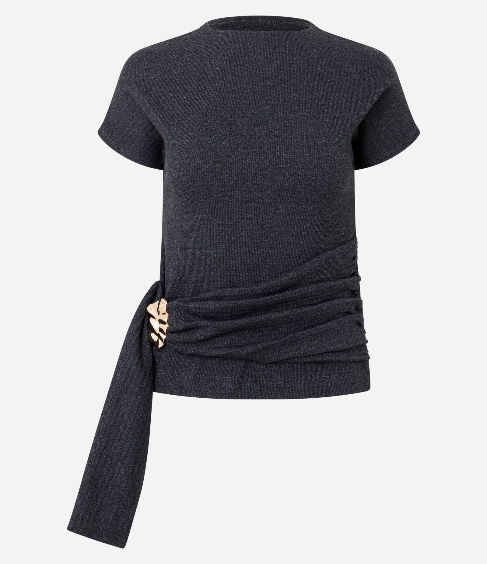 Blusa com Pala Assimétrica e Aviamento Metálico Aplicado Cinza 5
