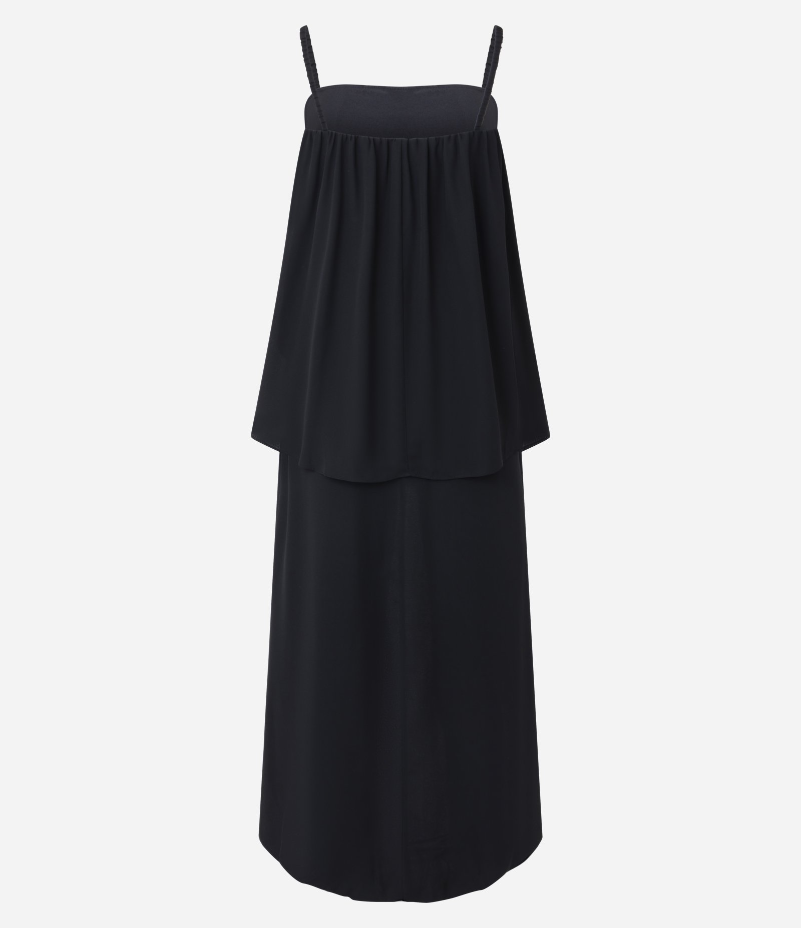 Vestido Mullet Alcinha em Crepe com Babados Preto 2