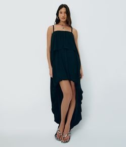 Vestido Mullet Alcinha em Crepe com Babados