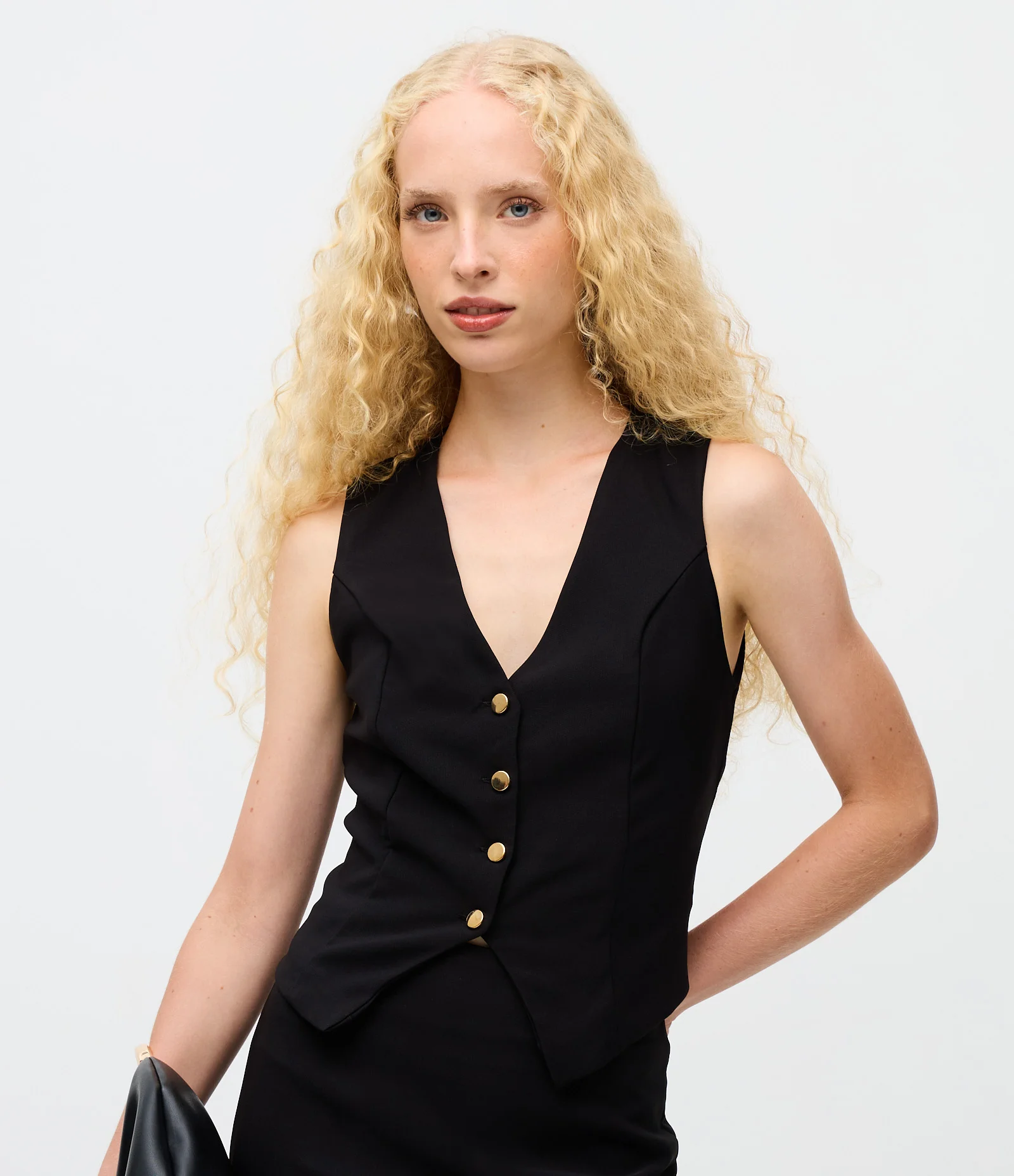 Colete Alfaiatado em Algodão com Barra Assimétrica Preto 1