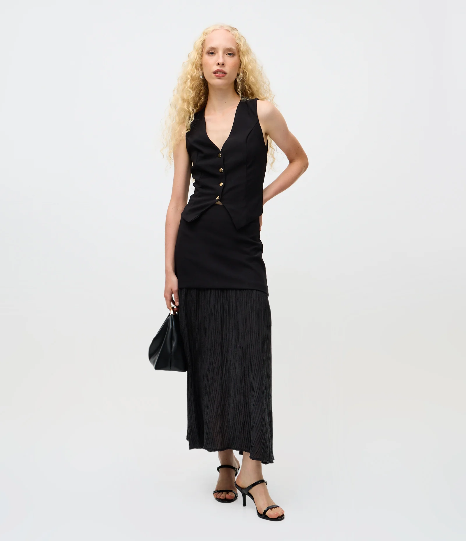 Colete Alfaiatado em Algodão com Barra Assimétrica Preto 2