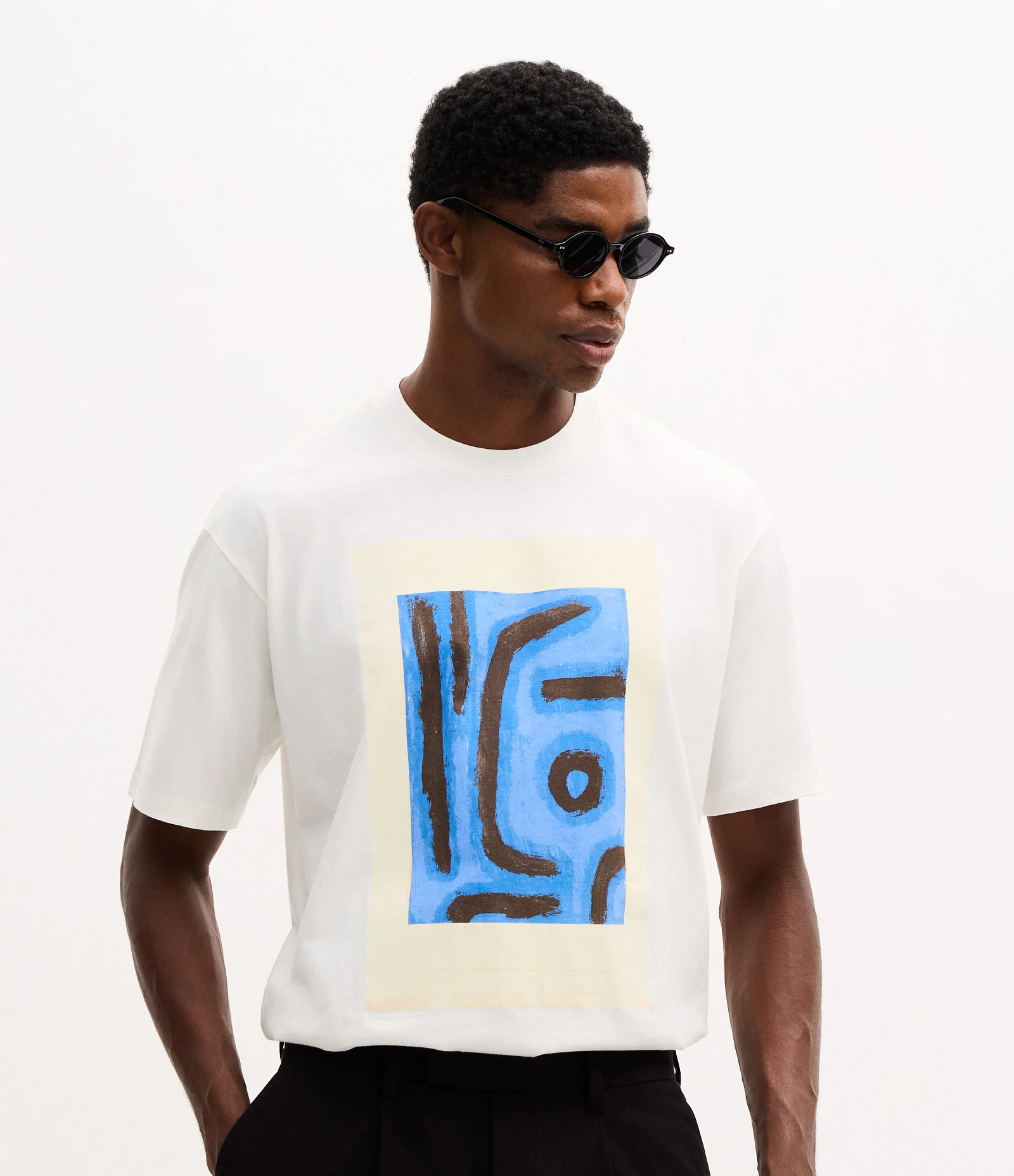 Camiseta Boxy Manga Curta em Algodão com Arte em Silk Branco 1