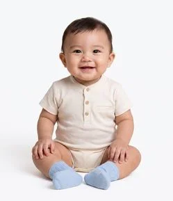 Body  Bebê Piquet Gola Henley - Tam 0 a 18 meses