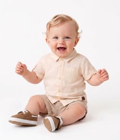 Camisa Bebê Linho Com Bolso - Tam 0 a 18 Meses