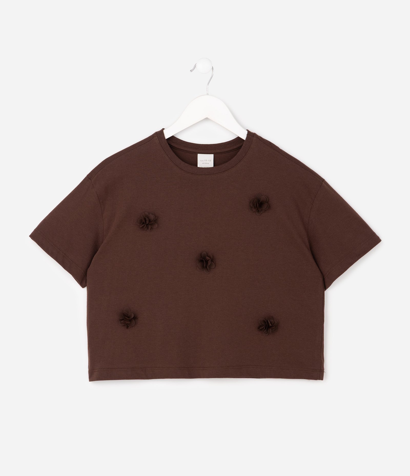 Camiseta Infantil Manga Curta com Flor Aplicada – Tam 5 a 14 Anos Marrom 1