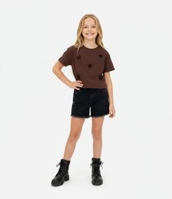 Camiseta Infantil Manga Curta com Flor Aplicada – Tam 5 a 14 Anos