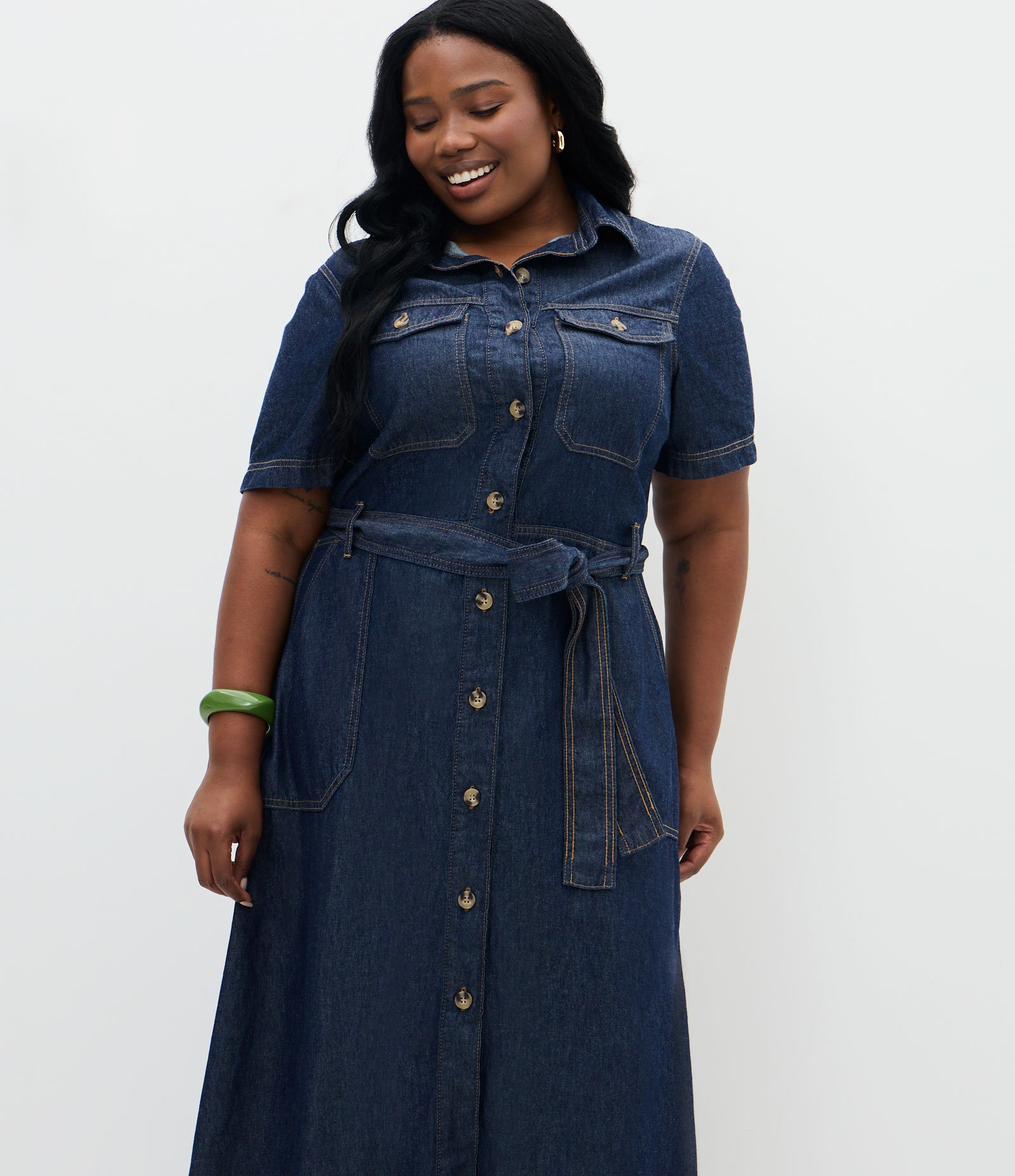 Vestido Chemise Jeans Midi com Cinto Curve & Plus Size Azul 2