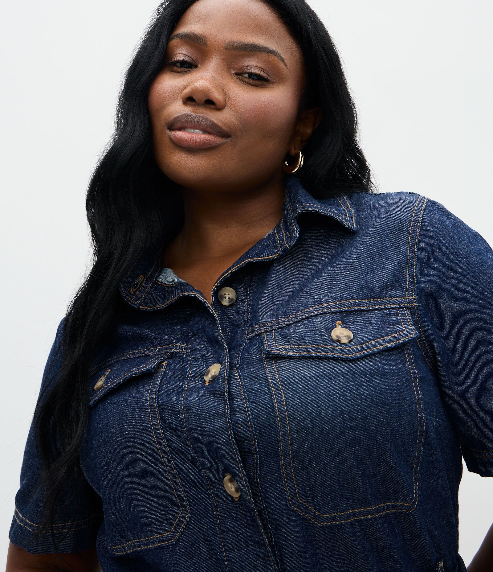 Vestido Chemise Jeans Midi com Cinto Curve & Plus Size Azul 3