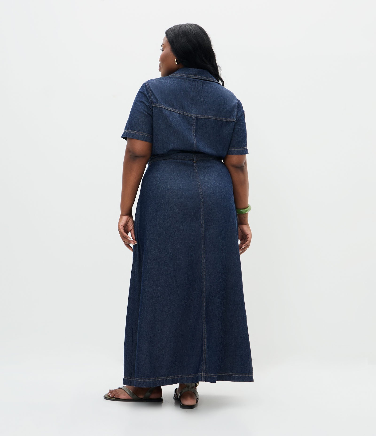 Vestido Chemise Jeans Midi com Cinto Curve & Plus Size Azul 4