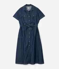 Vestido Chemise Jeans Midi com Cinto