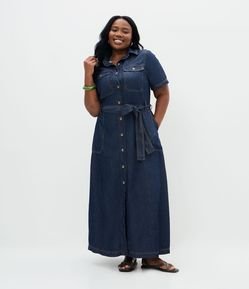 Vestido Chemise Jeans Midi com Cinto Curve & Plus Size