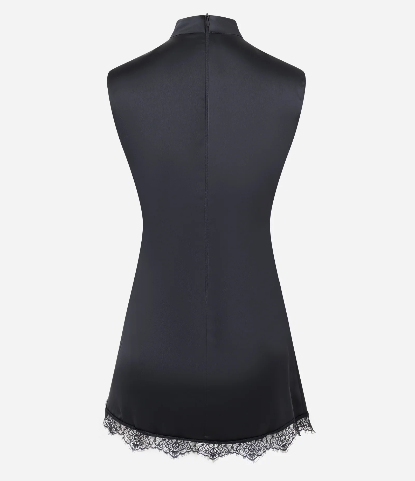 Vestido Curto Acetinado com Gola Halter e Renda na Barra Preto 3